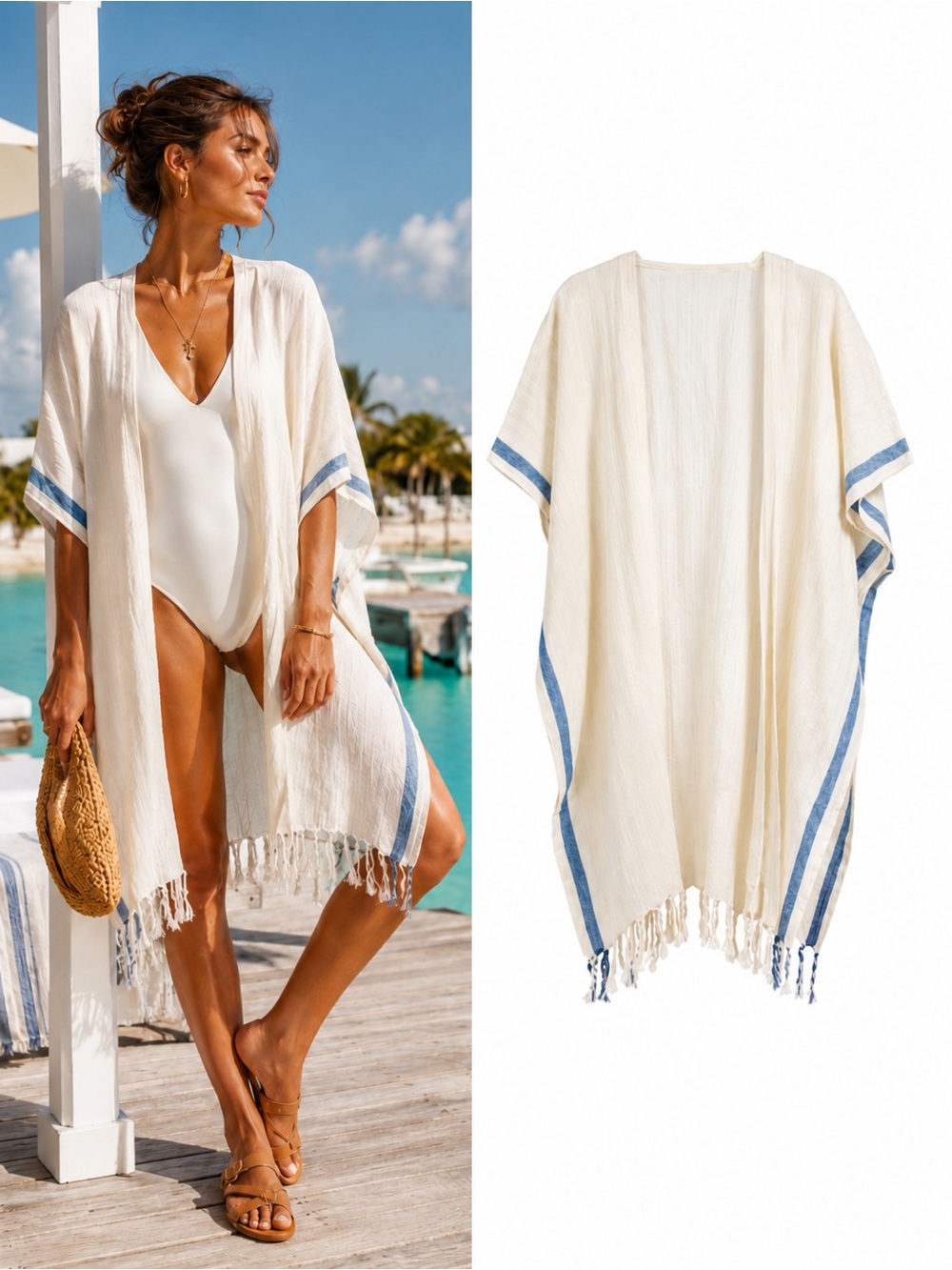 NWOT Rays For Days Coco Cabana Cotton Gauze Fringe Coverup O/S
